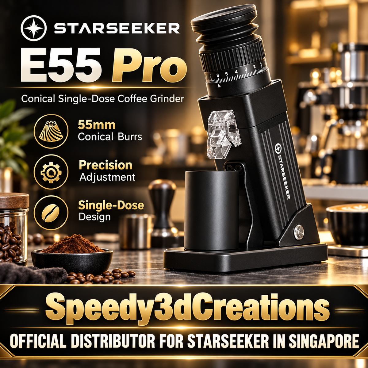 Starseeker E55 Pro Conical Single Dose Coffee Grinder