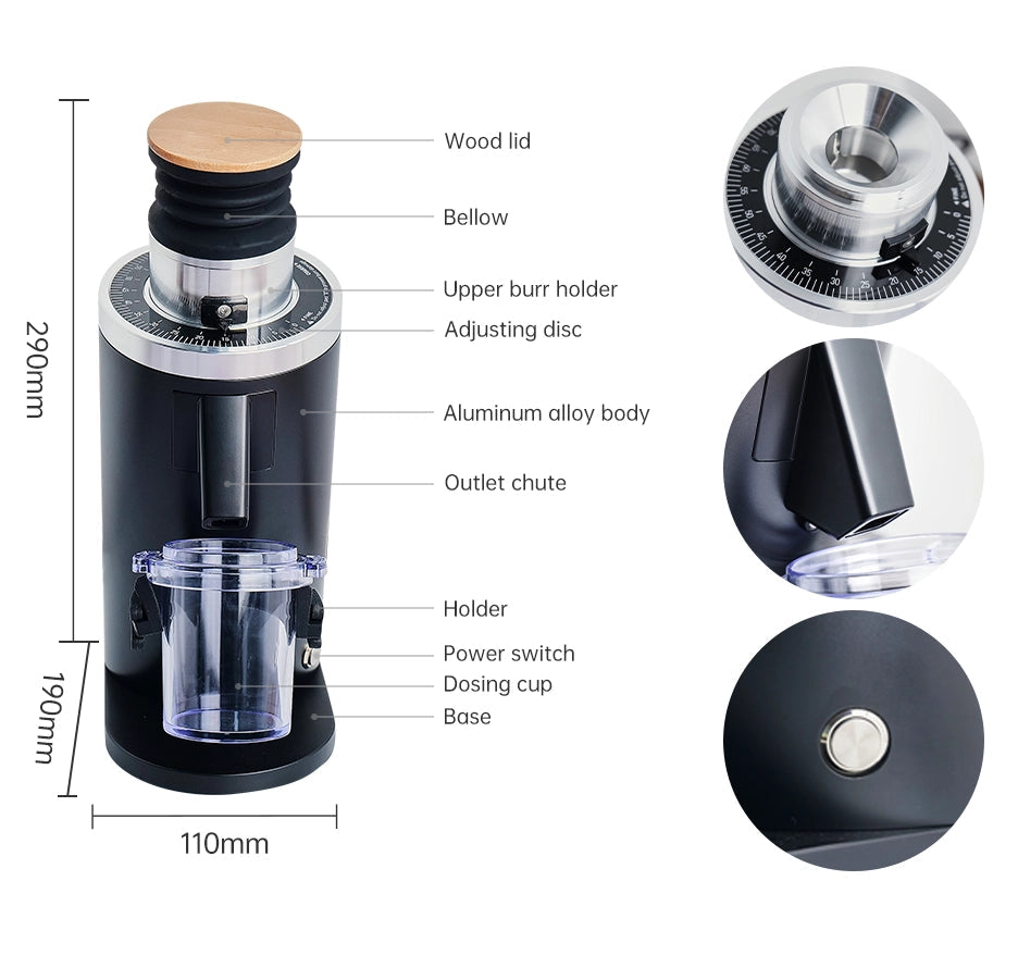 DF54 54mm Flat Burr Grinder (Black)